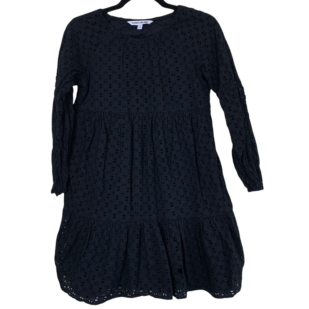 Elizabeth And James Black Eyelet Lace Peasant Boho Mini Dress Girls 16